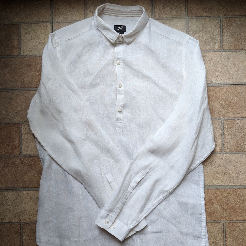 Men's half button down linen dress shirt